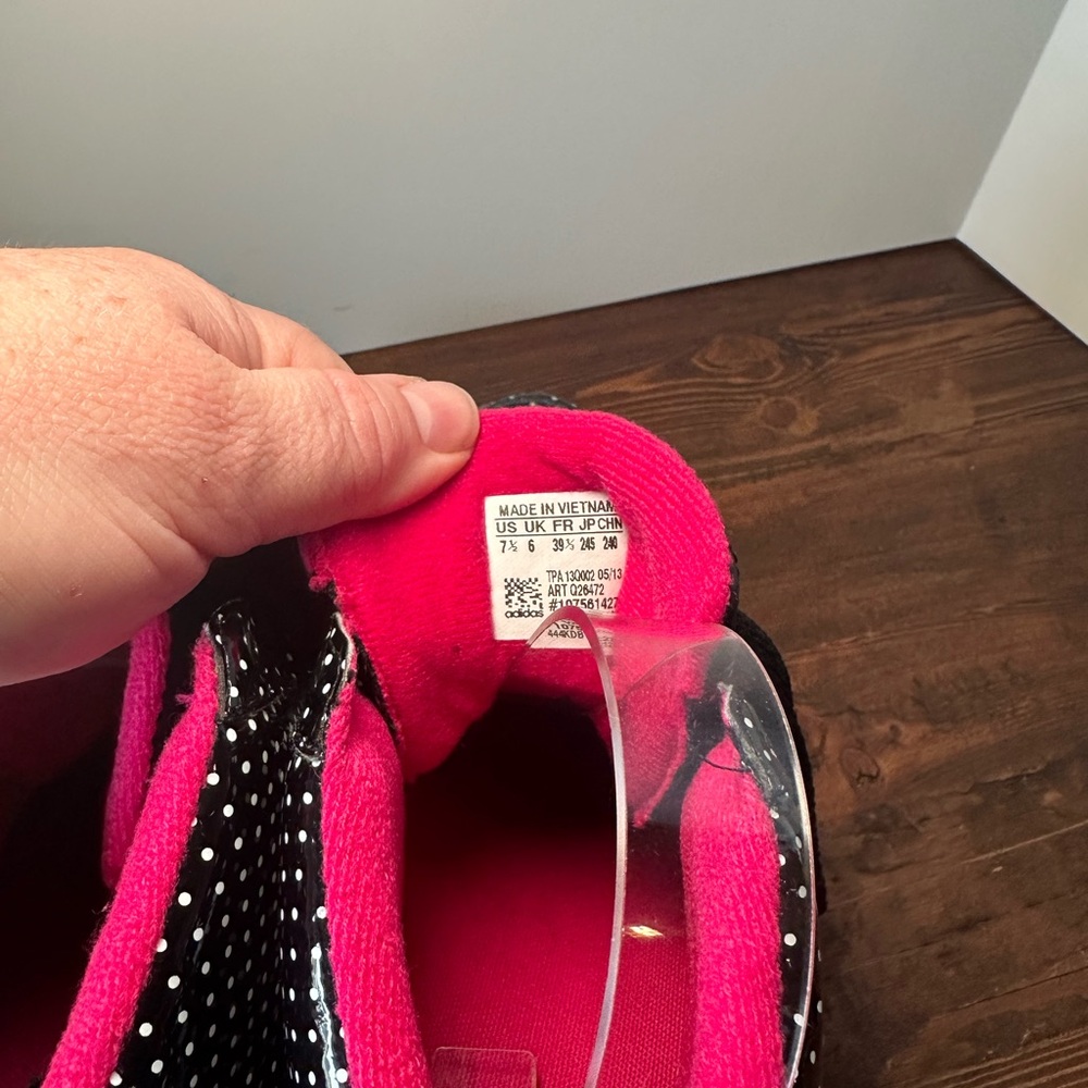 adidas Black White Polka Dot High-Top Sneakers with Pink Trim - Picture 9 of 9